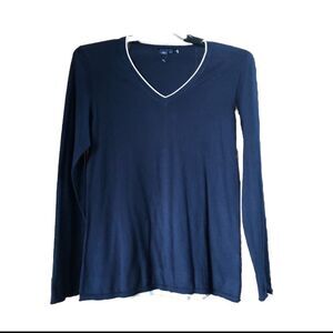 Magaschoni V-Neck Cotton Faux Layered Pullover Sweater - XL